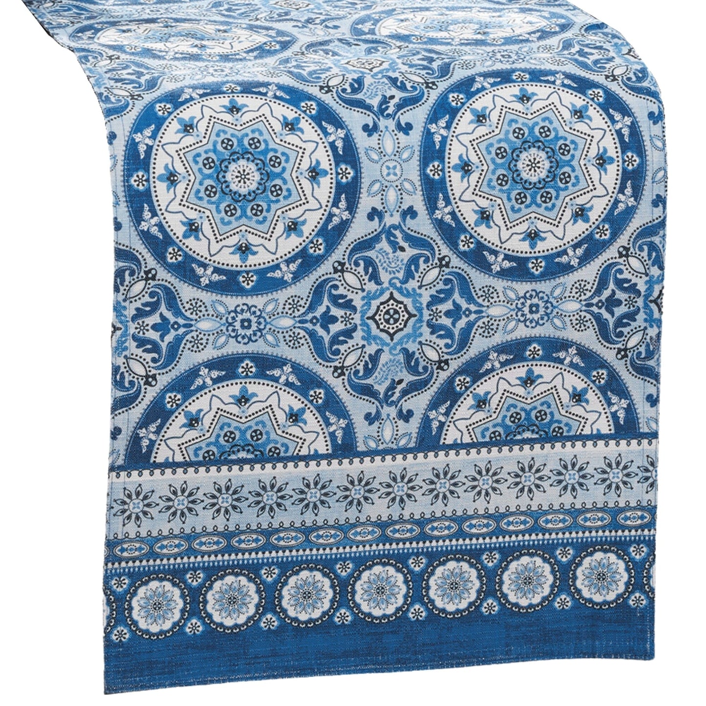 Vietri Medallion Block Print Stain & Water Resistant Indoor/Outdoor Table Runner