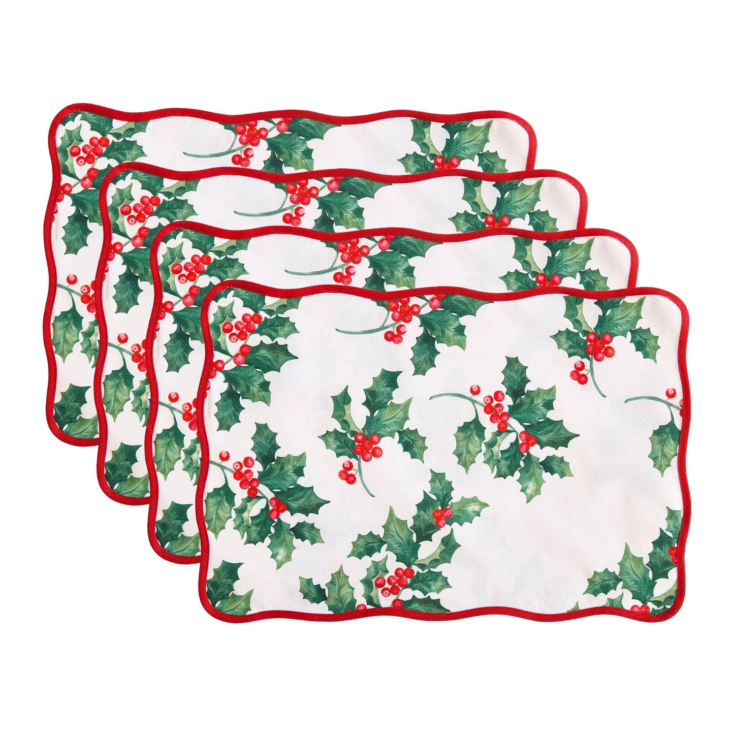 Vintage Holly Scallop Border Placemats, Set of 4