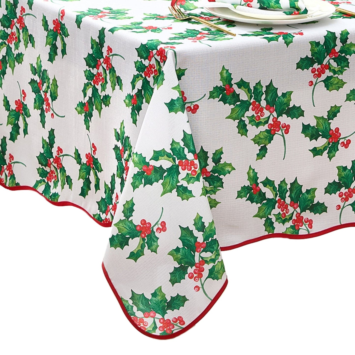 Vintage Holly Scallop Border Tablecloth