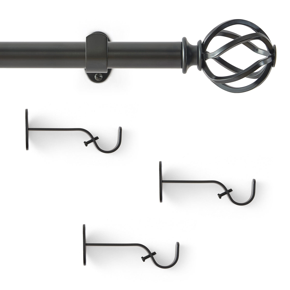 Walker 1” Single Curtain Rod with Cage Ball Finial