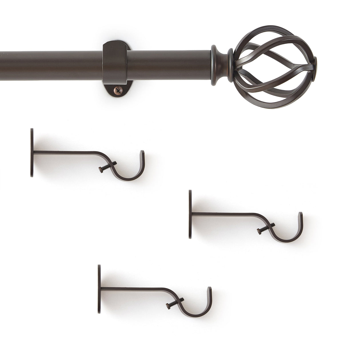 Walker 1” Single Curtain Rod with Cage Ball Finial