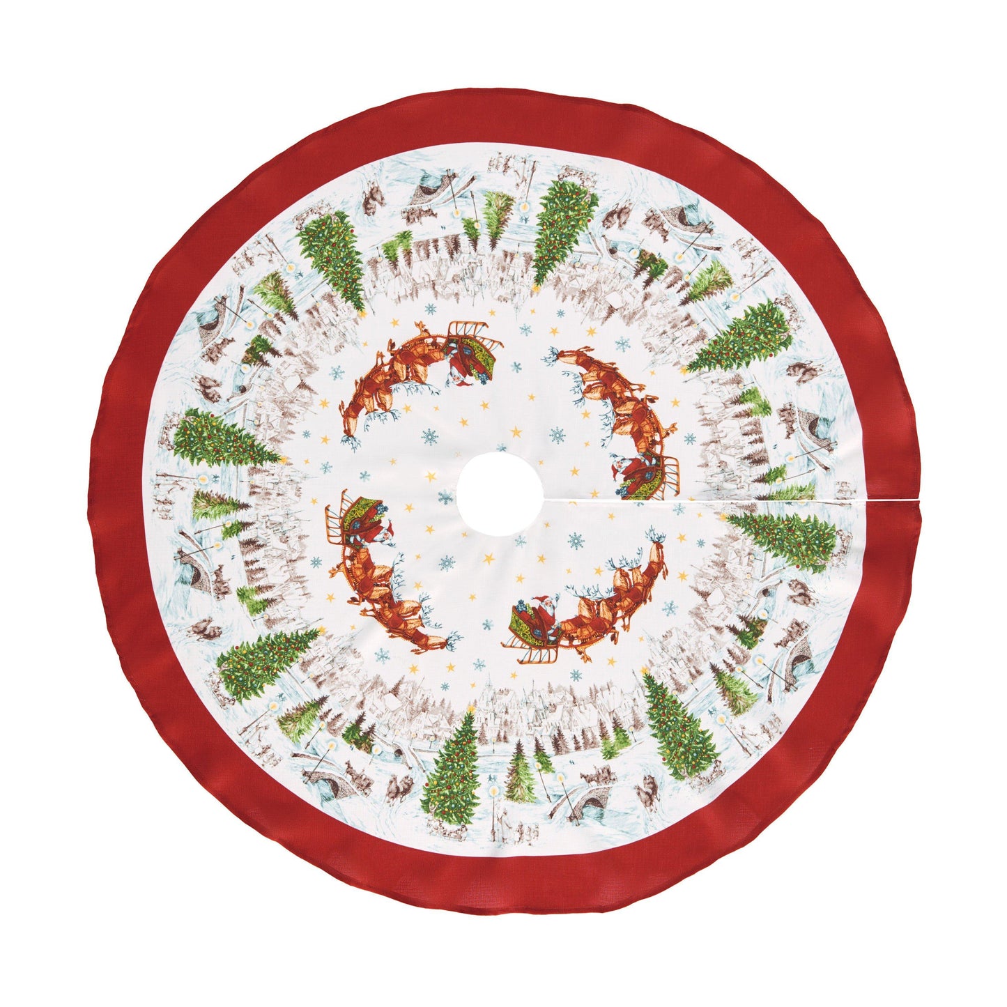 Santa’s Snowy Sleighride Christmas Tree Skirt-Elrene Home Fashions