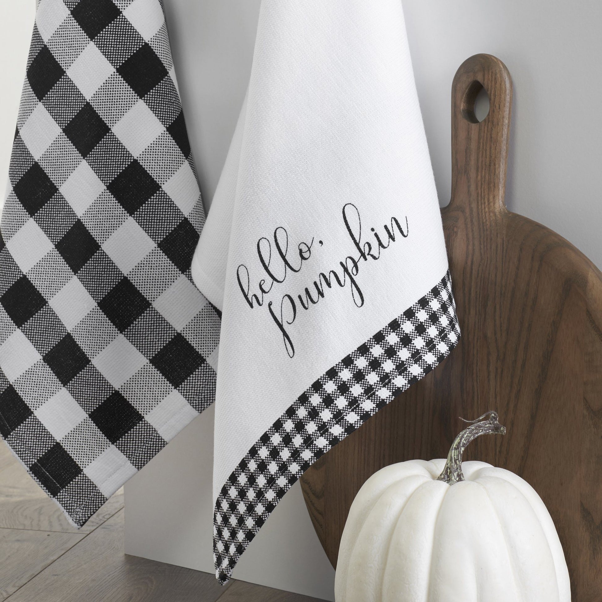 Hello Pumpkin and Check Kitchen Towel Set