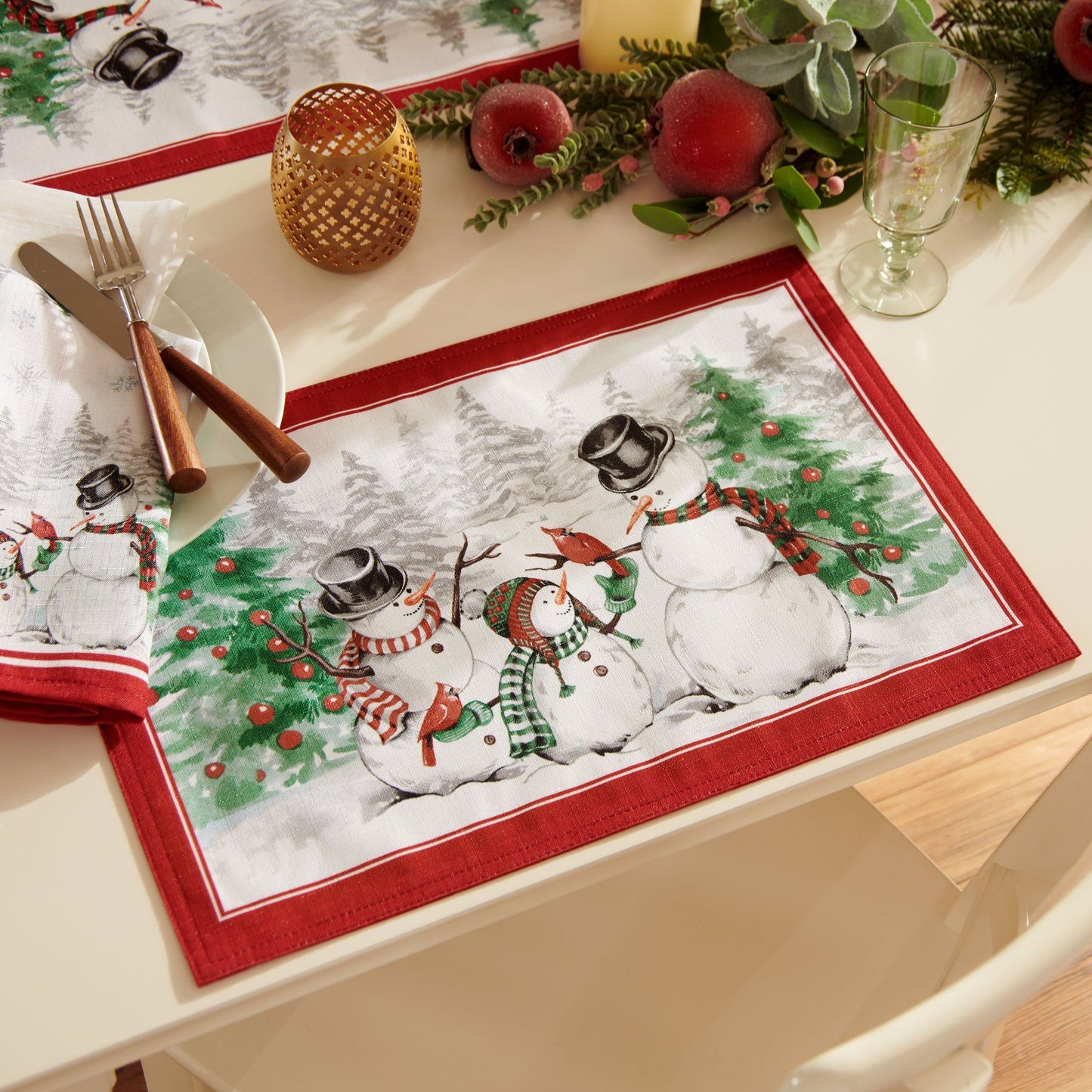 Snowman Winterland Holiday Snowflake Napkin, Set of 4-Elrene Home Fashions