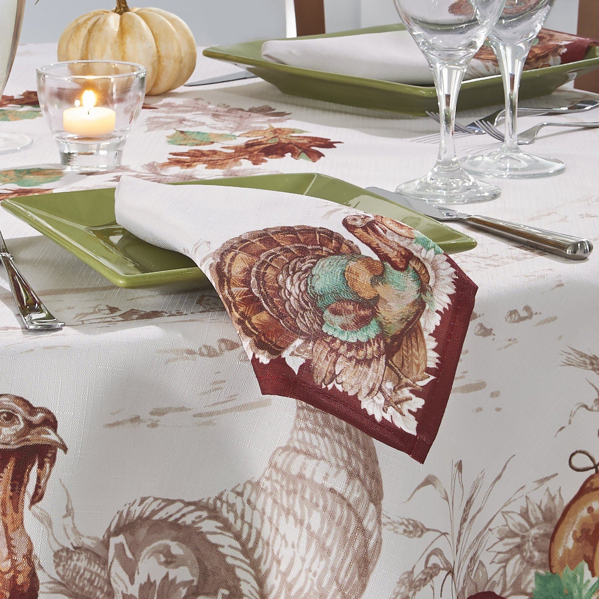 Holiday Turkey Bordered Fall Napkins, Set of 8