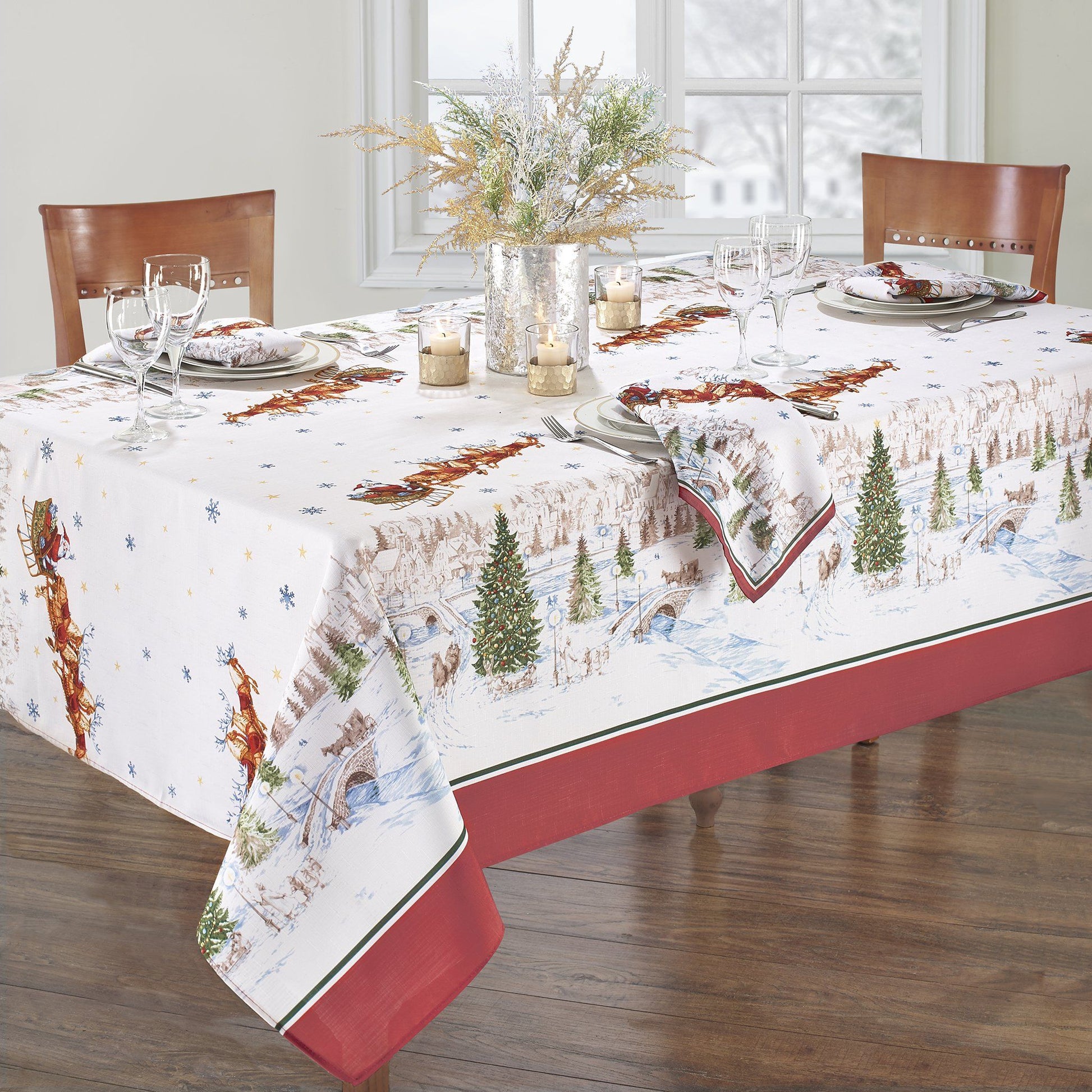 Santa’s Snowy Sleighride Tablecloth