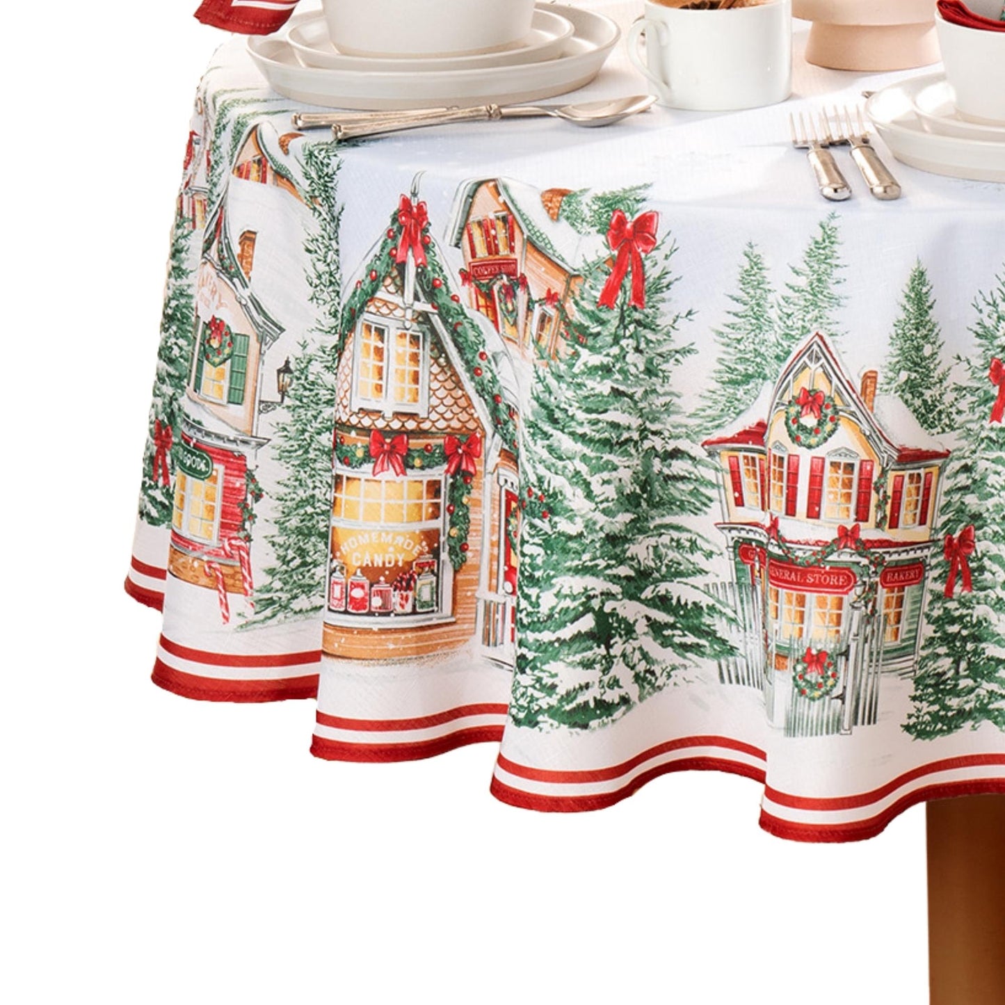 Storybook Christmas Village Holiday Tablecloth