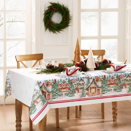Storybook Christmas Village Holiday Tablecloth