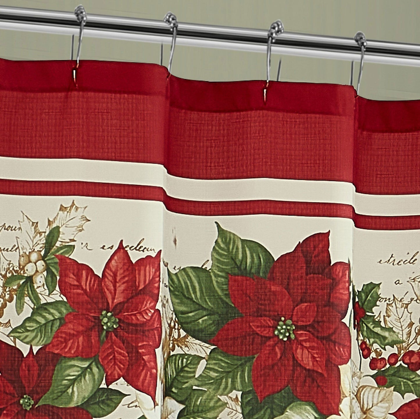 Red and White Poinsettias Holiday Fabric Shower Curtain